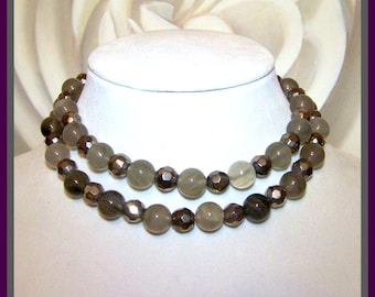 Smoky Quartz & Rutilated Crystal Necklace – Extra Long Boho Strand