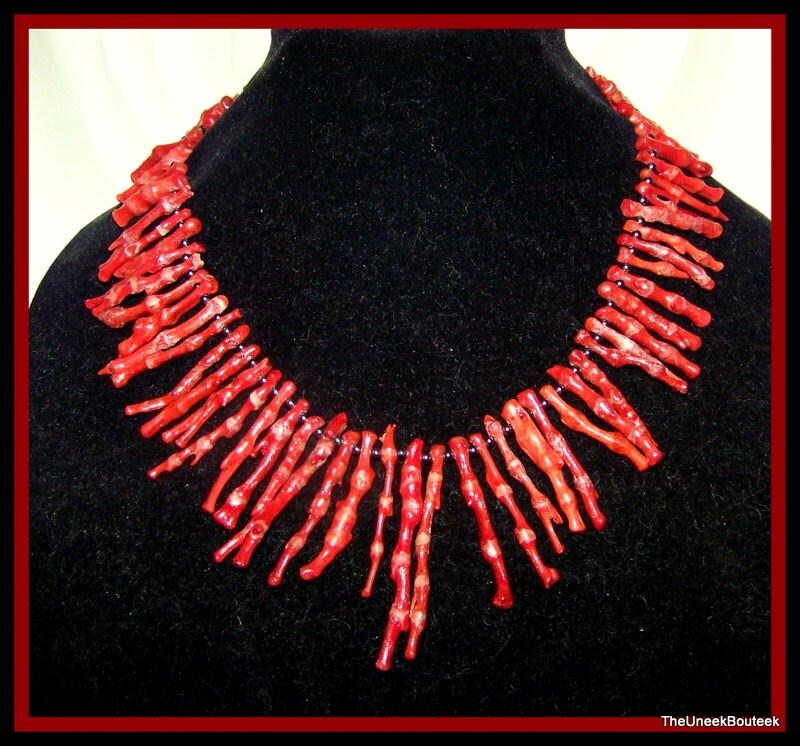Asian Red Branch Coral & Hematite Necklace Big Bold Red - Etsy