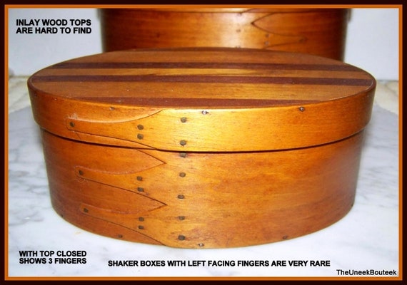 Rare Antique Shaker Oval Wooden Box -4 Fingers -left Facing