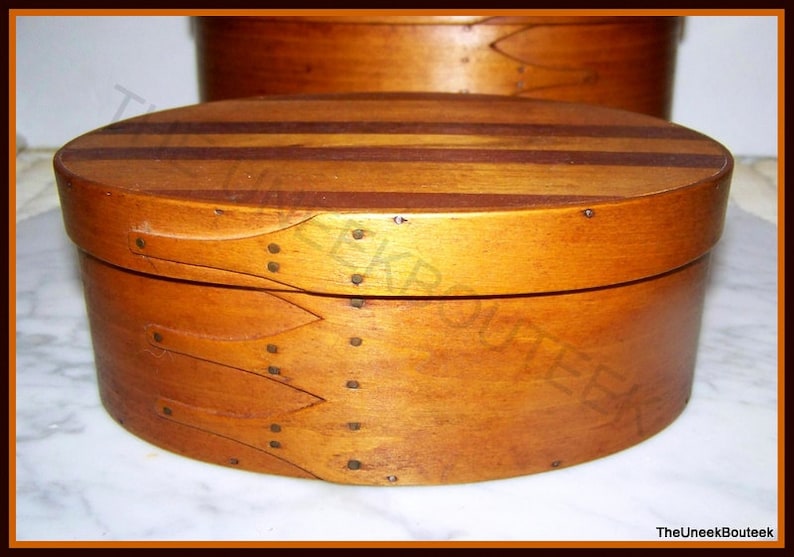 Antique Oval Shaker Wooden Box 4 Fingers Left Facing Inlay Etsy