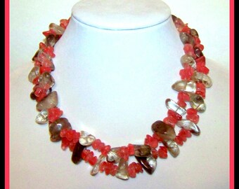 Pink Tourmaline & Lodolite Nugget Necklace – Two Strand Gemstone Torsade