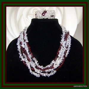 White Topaz & Garnet 5 Strand Necklace Bracelet Set -OOAK Big Bold Torsade Statement Necklace -January + Nov Birthstones - ON SALE 25% Off