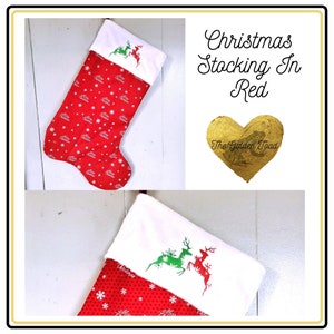 Christmas Stocking, Christmas Decoration, Holiday Decor, Santa Claus, Reindeer, Embroidered, Embroidered Stocking, Gifts for her/him