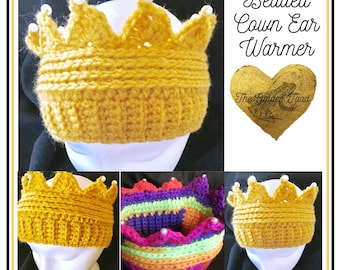 Adult Crochet Crown Ear Warmer, Handmade Crochet Headband, Ski Headband Winter Hat