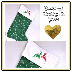 Christmas Stocking, Christmas Decoration, Holiday Decor, Santa Claus, Reindeer, Embroidered, Embroidered Stocking, Gifts for her/him