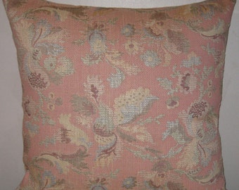 Floral decorative pillow cover-24"x24"  in light pink, ivory color base ,multi color floral high end woven linen pillow cover