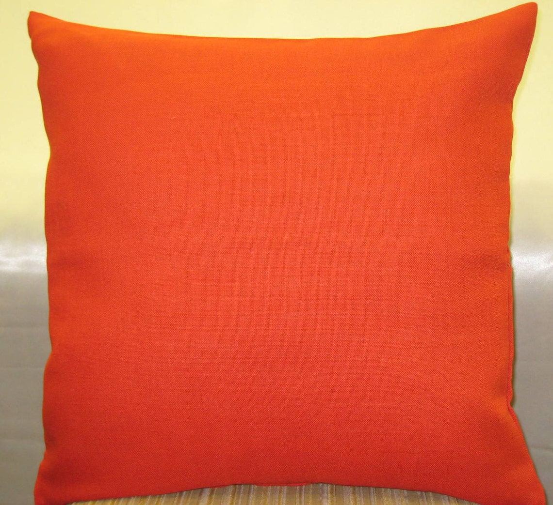 Dark Orange Pillow Cover in 20 X 20 Woven Linen Fabric, Throw Pillow