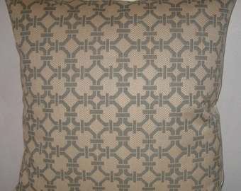 Greek key decorative pillow cover-24"x24" in,woven linen fabric ,dark pewter and ivory color, gorgeous throw pillow, plus made in U.S.A