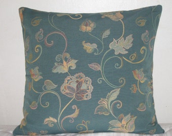 Contemporary decorative pillow cover-18"x18" floral decorative in mallard color base ,multi color floral woven linen, gorgeous throw pillow