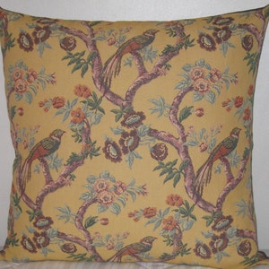 Floral and birds decorative pillow cover-in 24x24 in yellow base, mulberry wine, grey teal, green, high end heavy weight cotton pillow image 2