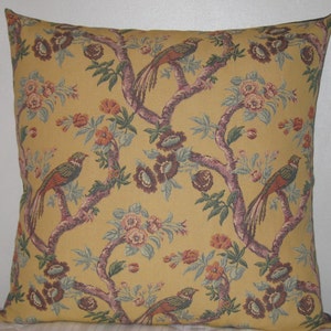 Floral and birds decorative pillow cover-in 18x18 in yellow base, mulberry wine, grey teal, green, high end heavy weight cotton pillow image 1