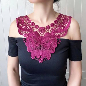 large floral lace bib necklace // Silver Statement Necklace // Art deco accessory // purple vintage retro boho lace collar gothic gift