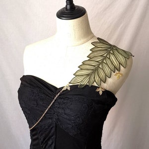 large green leaf organza lace shoulder gold body chain / embroidery flower charm beaded necklace bib wedding party shower accessory lace top