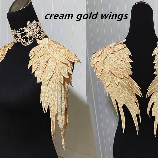 3D layers Angel wing shoulder jewelry epaulettes cape lace feathers  pin / gothic lace choker set / party shower statement boho wedding