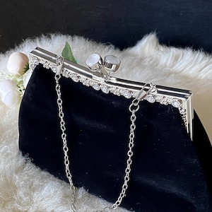 black red velvet evening bag handbag rhinestone clutch purse cross Shoulder bag  / diamonds silver floral kiss lock vintage bag gift for her