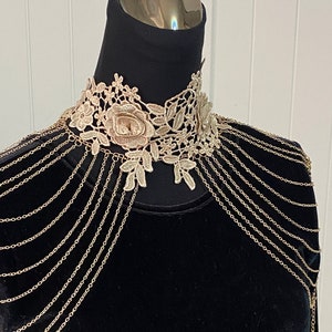 large coffee floral lace choker necklace shoulder gold body chain statement set / layers gothic boho art deco accessory gift for gf wife