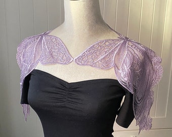 sheer lace shoulder cape collar shawl butterfly epaulettes / wedding bridal capelet / Vintage lace bolero art deco gothic boho lace top gift