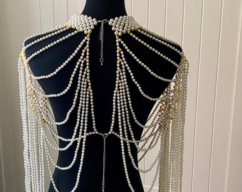 SAle pearls beaded wrap capelet sleeve / pearls body chain jewelry choker top layers bib / bridal Wedding pearls shrug bolero shower gift