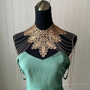 oversize gold coffee floral lace collar bib necklace gold body chain statement bolero capelet / layers goth boho wedding art deco gift