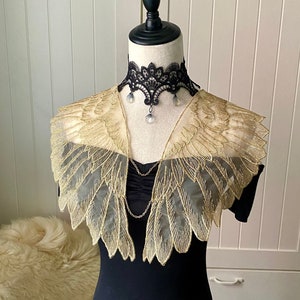 sheer wings organza lace shoulder piece  body chain / lace vest lace top dress accessory / bridal shower gothic lace wings shawl goth gift