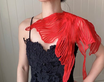 stunning red golden fish lace shoulder piece gold body chain / fish tail wrap shawl bolero party shower / large shoulder accessory gift chic