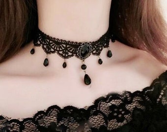 Boho Choker Black lace choker Dainty Choker Thick Bohemian Lace Chic Boho jewelry Gift for Her Black Choker Necklace