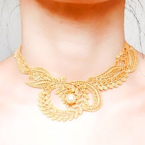 SALE Gold/ Black Lace Choker Necklace // Hand Dyed // Pearl - Etsy