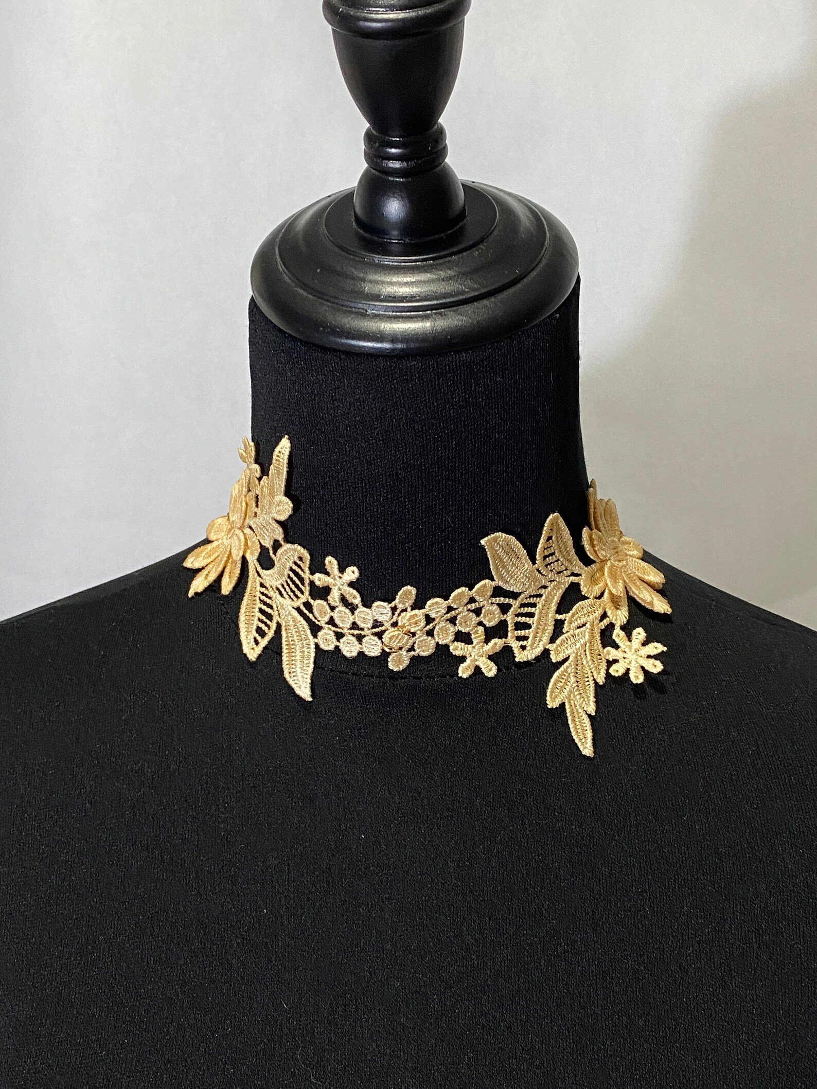 Cream Gold Lace Choker Necklace // Floral Gothic Lace Choker Etsy
