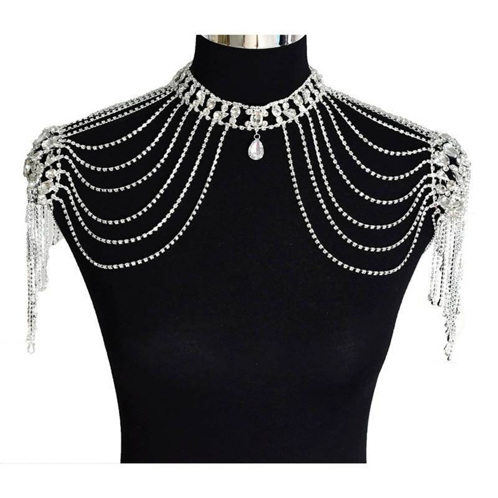 Rhinestones Layered Bridal Capelet Shawl Wrap Body Chain Etsy