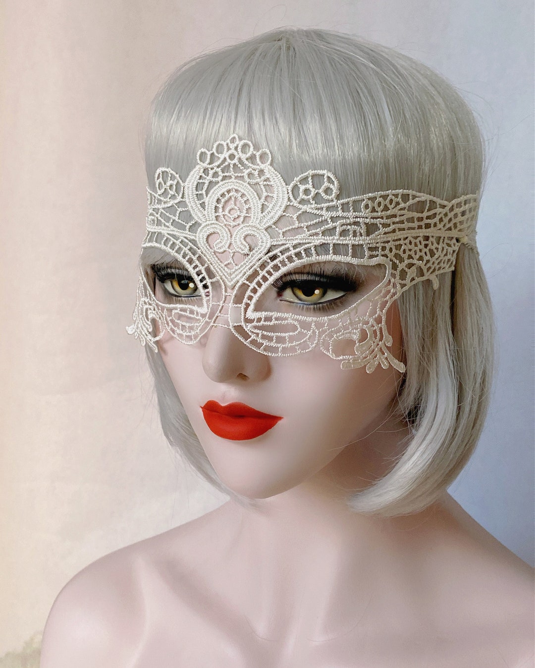 Bridal White Lace Eye Face Mask Vintage Masquerade Party Etsy