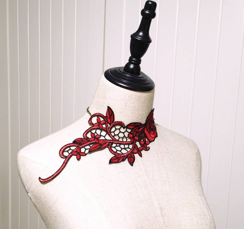 embroidery rose floral bib statement necklace yellow flower lace necklace vintage art deco red rose black gothic lace choker necklace