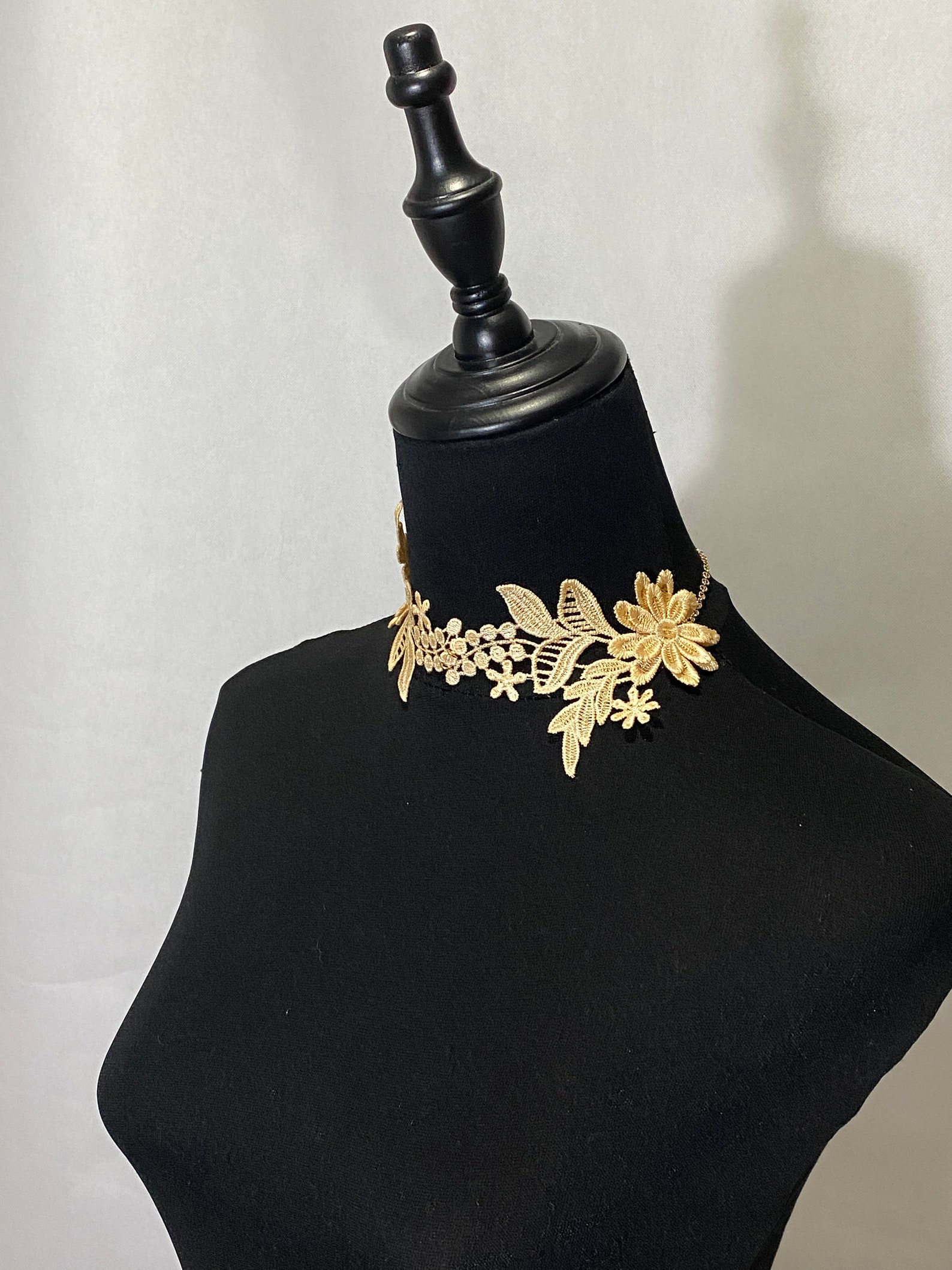 Cream Gold Lace Choker Necklace // Floral Gothic Lace Choker Etsy