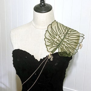 large green leaf organza lace shoulder gold body chain / embroidery flower charm beaded necklace bib wedding party shower accessory lace top