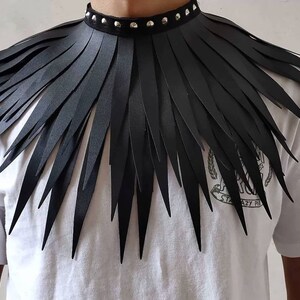 Black Vegan Leather Feathers Collar Capelet Oversize Bib Necklace ...