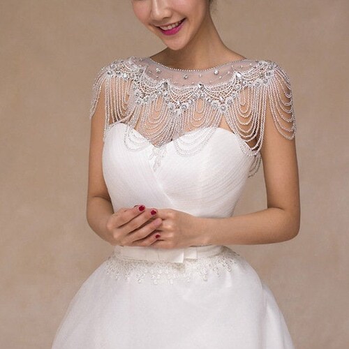 Crystals beaded bridal lace Capelet shawl / Wedding bolero cape wrap / shoulder jewelry / diamonds shops pearls tassels lace gown dress cover