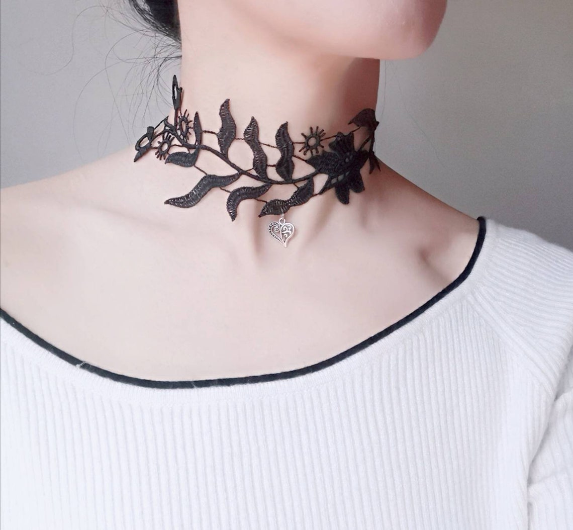 Black lace choker tattoo necklace hand dyed red pink gold Etsy
