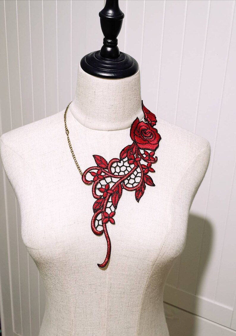 embroidery rose floral bib statement necklace yellow flower lace necklace vintage art deco red rose black gothic lace choker necklace