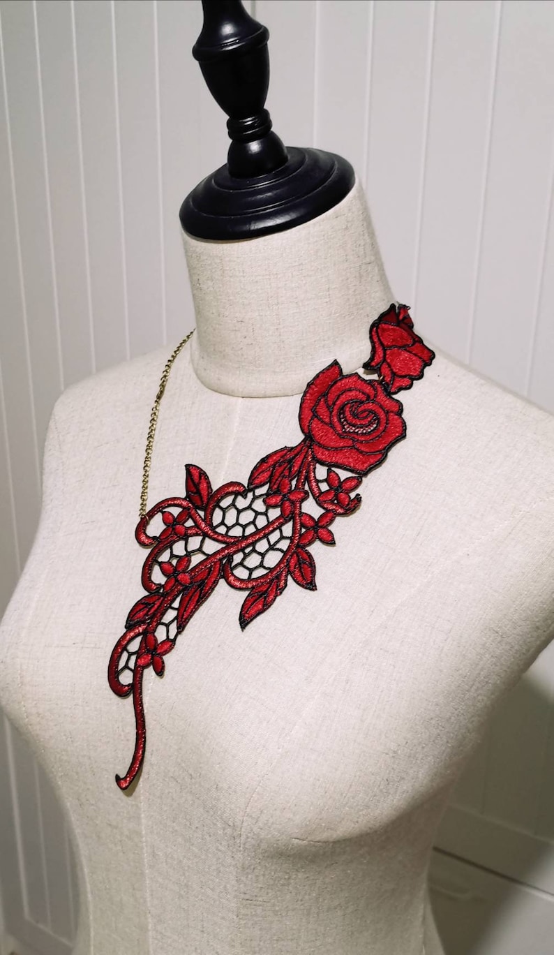 embroidery rose floral bib statement necklace yellow flower lace necklace vintage art deco red rose black gothic lace choker necklace