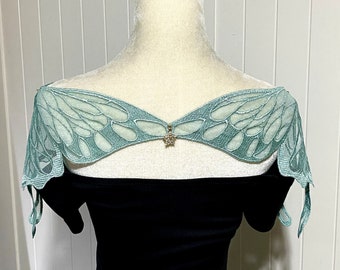 vlindervleugels kant capelet cape / schouder wrap sjaal bolero / art deco statement lichaam sieraden / Vintage boho gothic groen blauwe koffie