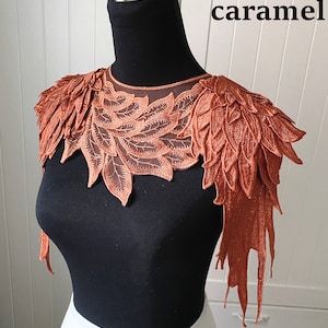 Quality 3D Angle wing epaulettes shoulder cape / gothic feather lace bib necklace / feathers wing shower shawl capelet gift for her boho