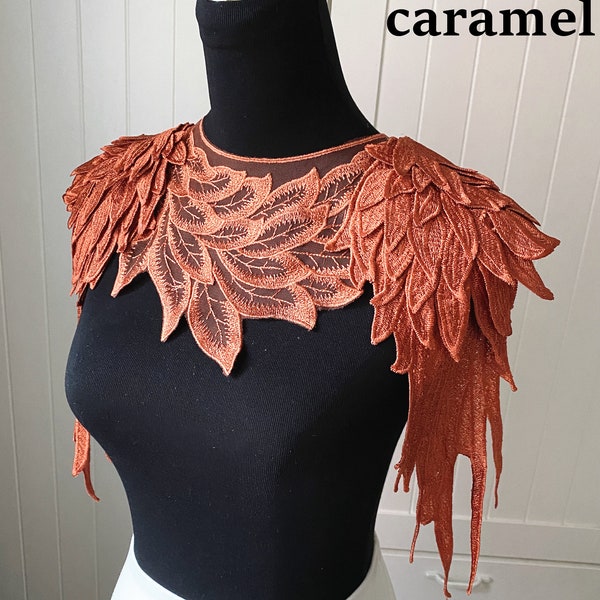 Quality 3D Angle wing epaulettes shoulder cape / gothic feather lace bib necklace / feathers wing shower shawl capelet gift for her boho