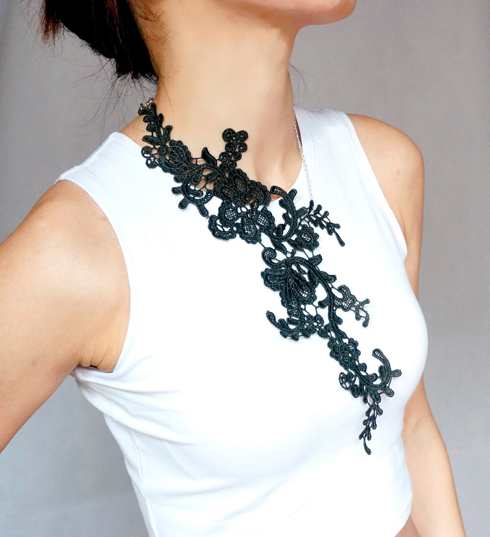 Sale large black /white floral bib lace necklace / gothic | Etsy