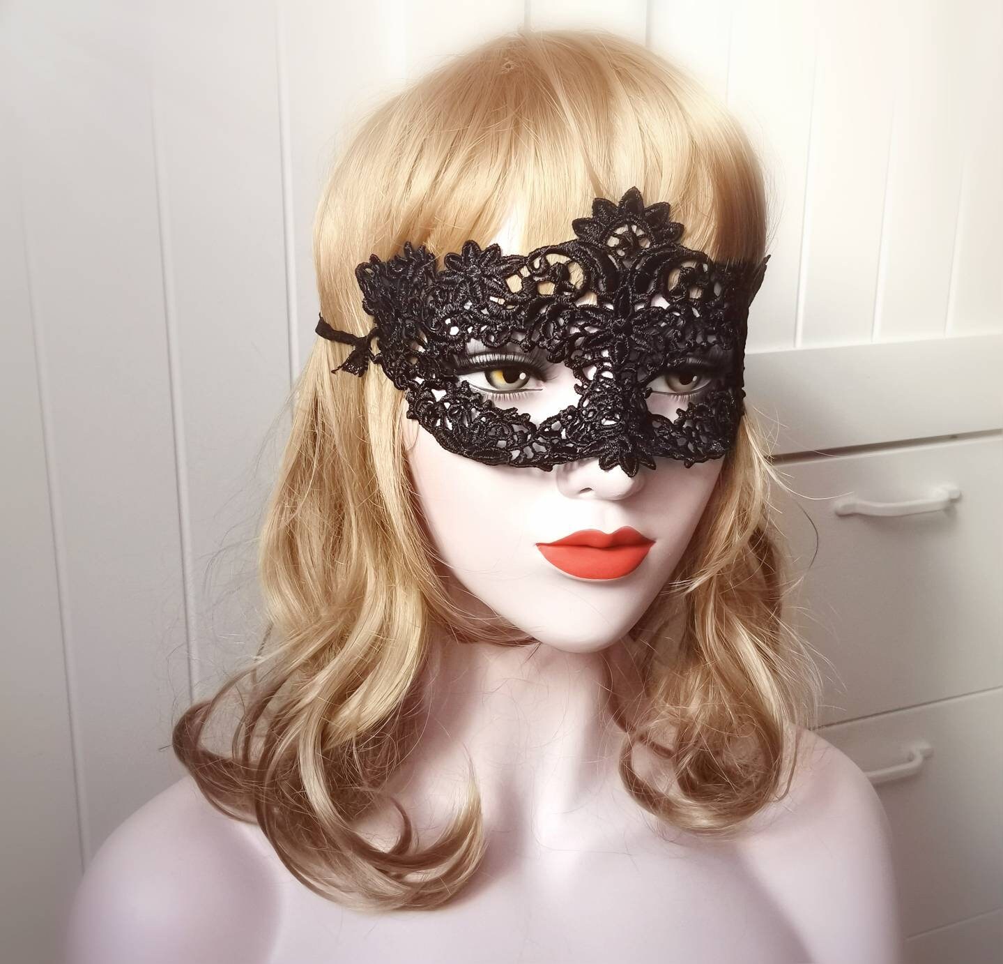 Queen floral black lace eye mask vintage victorian halloween Etsy