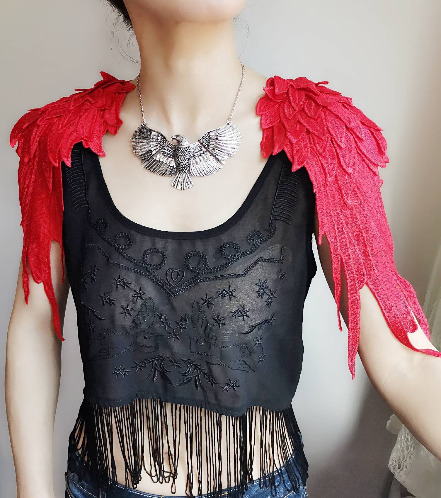 Wings lace shoulder accessory / red goth gothic epaulette | Etsy