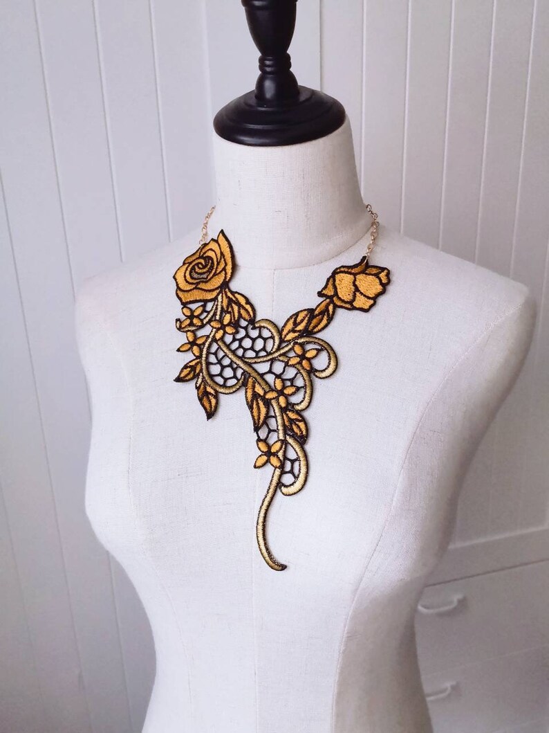 embroidery rose floral bib statement necklace yellow flower lace necklace vintage art deco red rose black gothic lace choker necklace