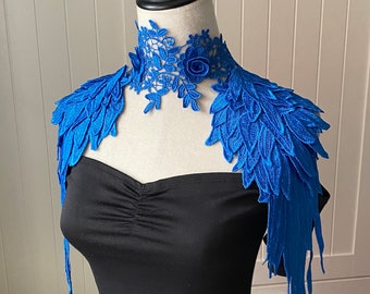 3D layers Angel wing epaulettes shoulder capelet / large Quality wing shawl lace choker set / boho wedding party shower feathers decoration