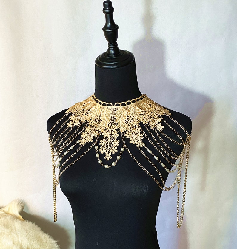 Large Gold Lace Choker Bib Statement Necklace / Layered Pearls - Etsy