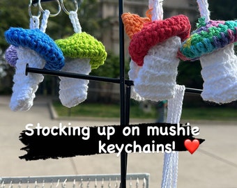 Crochet Mushroom Keychains mini bag pouch stuff sack hidden compartment bolsita