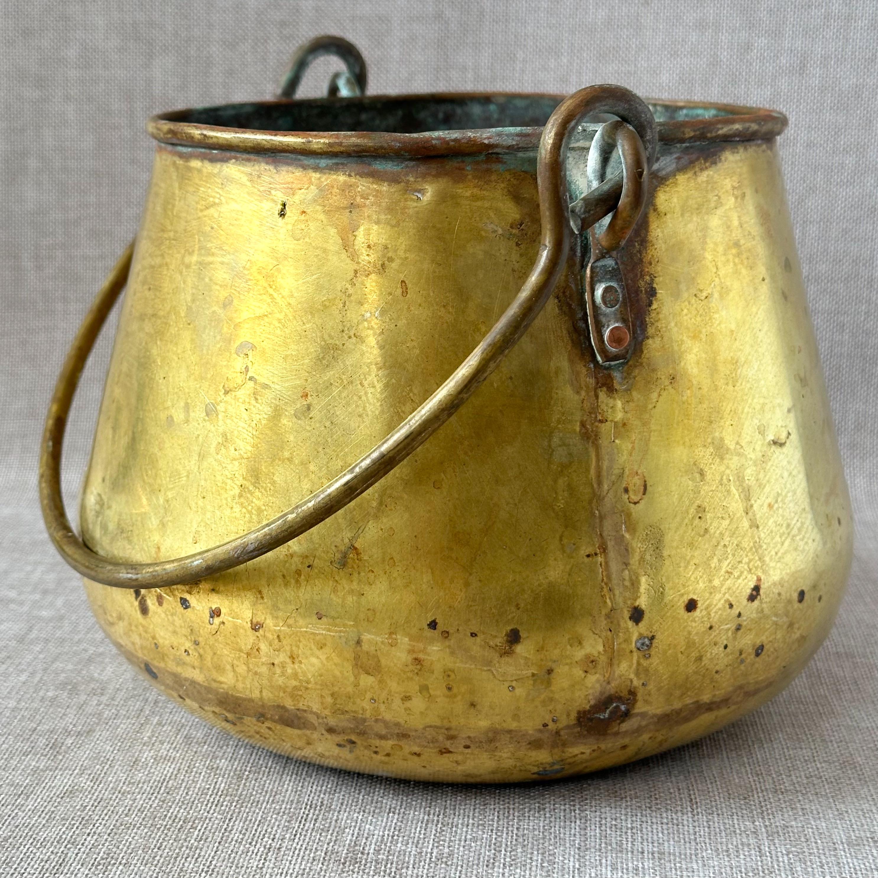 Antique Brass Cauldron With Handle, Collectible Aged Brass Bucket ...
