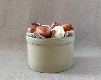 Vintage glazed stoneware pottery butter crock, antique earthenware jar container, rustic kitchen storage pot, planter pot